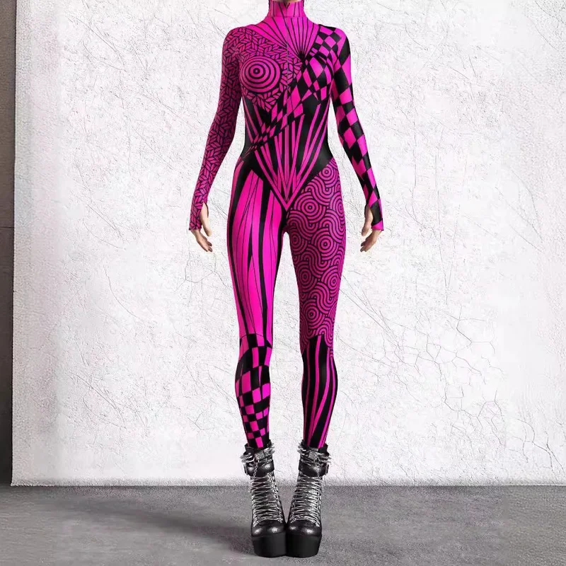 Linhas irregulares Cosplay Traje para homens e mulheres, Zentai Suit, Shows de Halloween, Holiday Party, Cyber Punk Art, Bodysuit, Performance