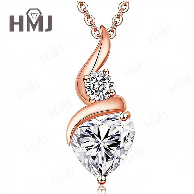 1 Karat Herz-Moissanit-Halsketten, 925 Sterling Silber vergoldet mit 18 Karat Gold, vielseitiges Nischendesign für Damen, Schlüsselbein-Anhänger, Geschenk-Charms – Detail 6