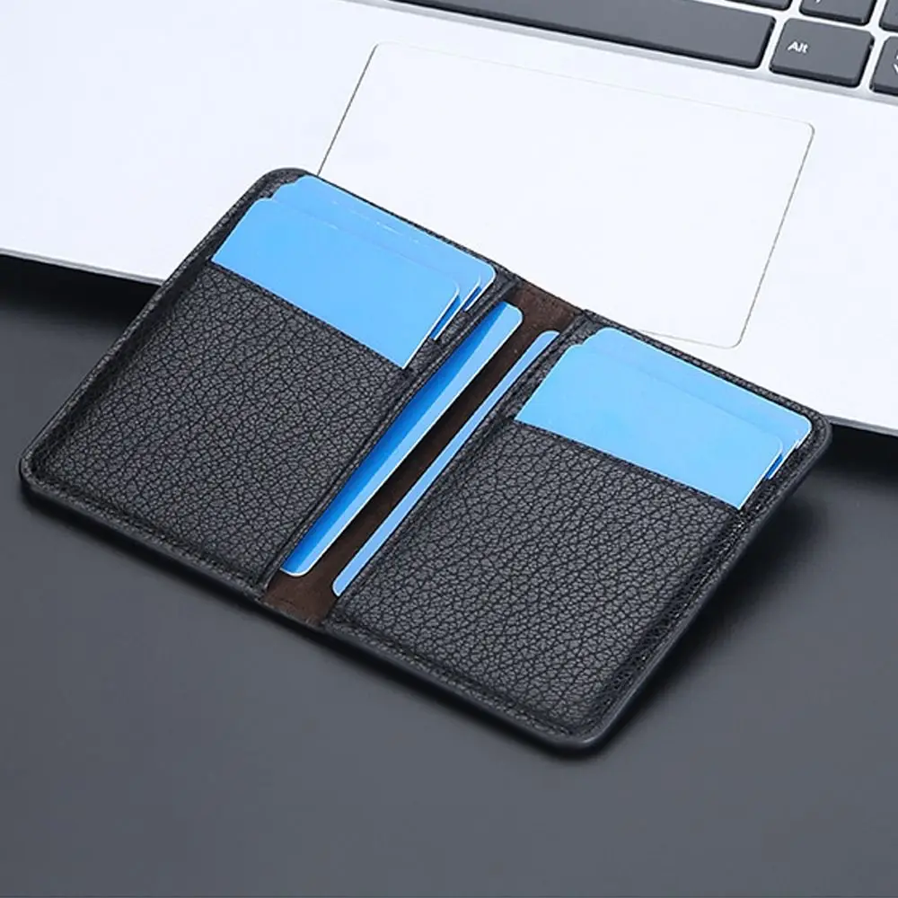 Fashion PU Leather Card Holder Multiple Card Slots Multi-Function Small Wallet Folding Ultra-thin Purse Men