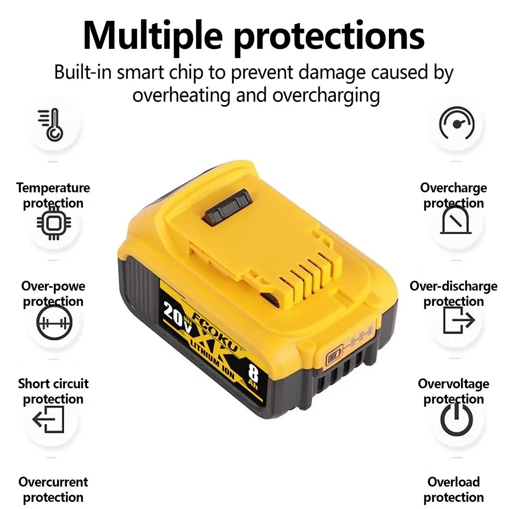 Imagem -04 - Bateria de Substituição de Lítio Original para Dewalt 20v 8000mah 18v Dcb184 Dcb200 Dcb182 Dcb180 Dcb181 Dcb182 Dcb201 Dcb206