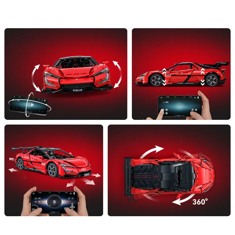 Escala técnica 1:8 China EV Sport Car Modelo Yangwang U9 Bloco de construção Rc Brick Supercar 2.4ghz Brinquedo de veículo de controle remoto