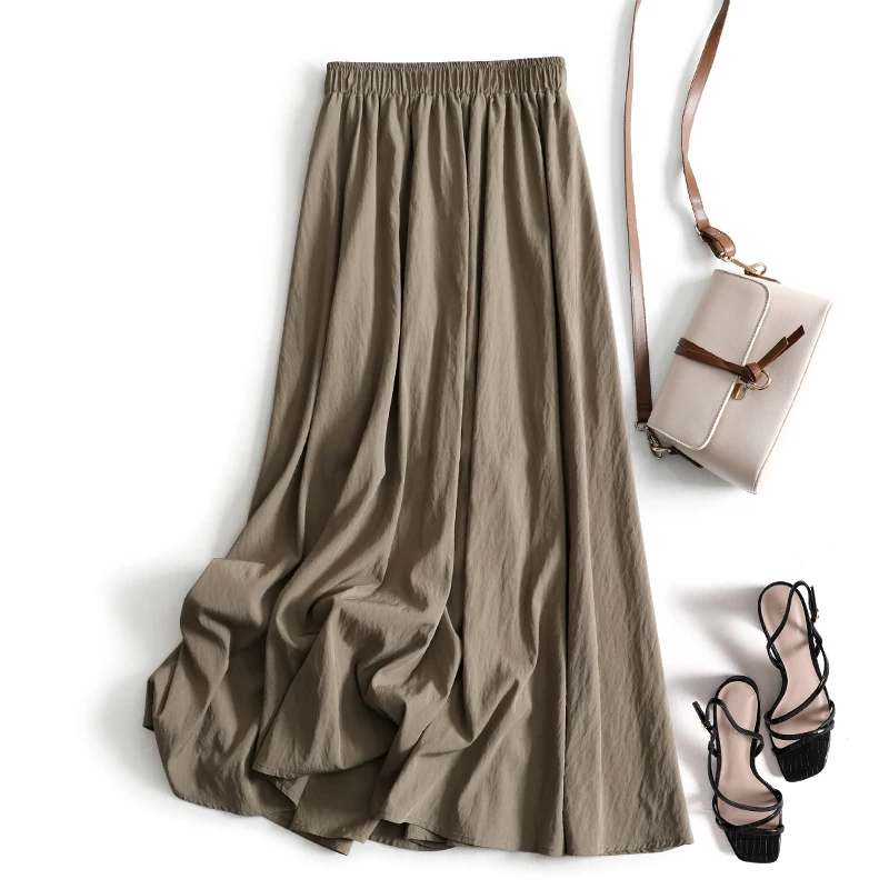 

Летняя легкая дышащая юбка-миди трапециевидной формы с высокой талией и защитой от солнца, повседневная юбка длиной f, винтажная юбка для поездок на работу