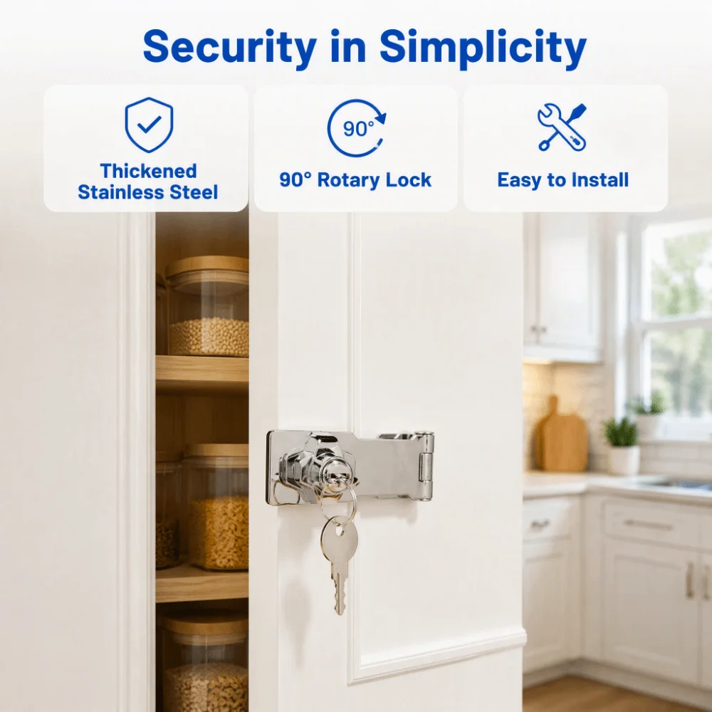 2pcs Safety Stainless Steel Keyed Hasp Lock Twist Knob 3 Inch Locking Hasp Door Hasp Lock Drawers