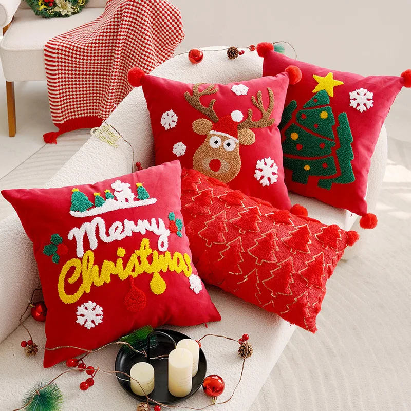 30X50/45X45CM Christmas Throw Pillow Cover Snowflake Embroidered Stamping Waist Cushion Cover Decor Home Decorative Pillowcase