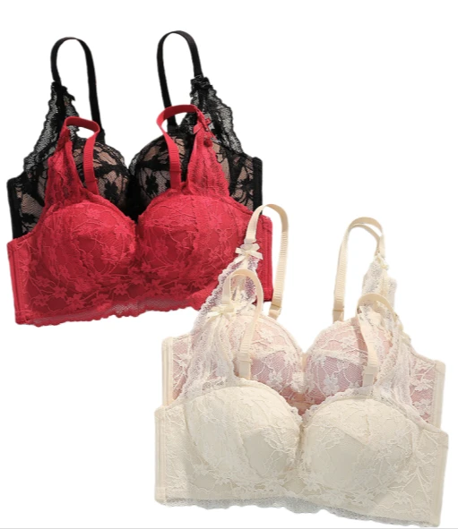Sexy Reines Spitzen-Bralette & Strumpfhalter-Set |   Schulterfreier Push-Up für Kleine Brüste | Drahtloses Dessous-Set mit Spitzendetails S-XL YUQI