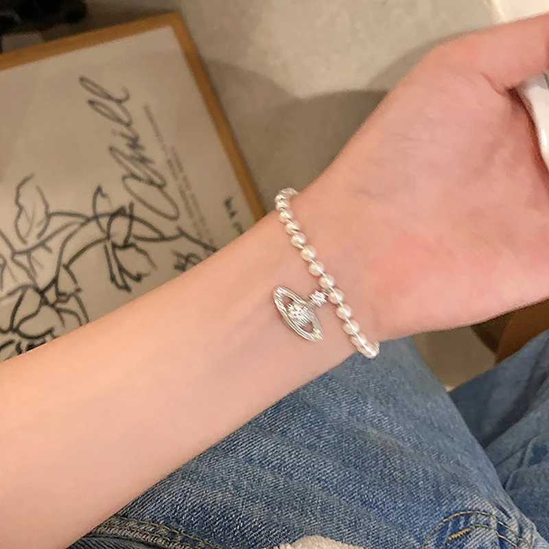 Pearl Chain Bracelet For Women Saturn Planet Jewelry Fashion Female INS Design Inlay Luxury Gifts