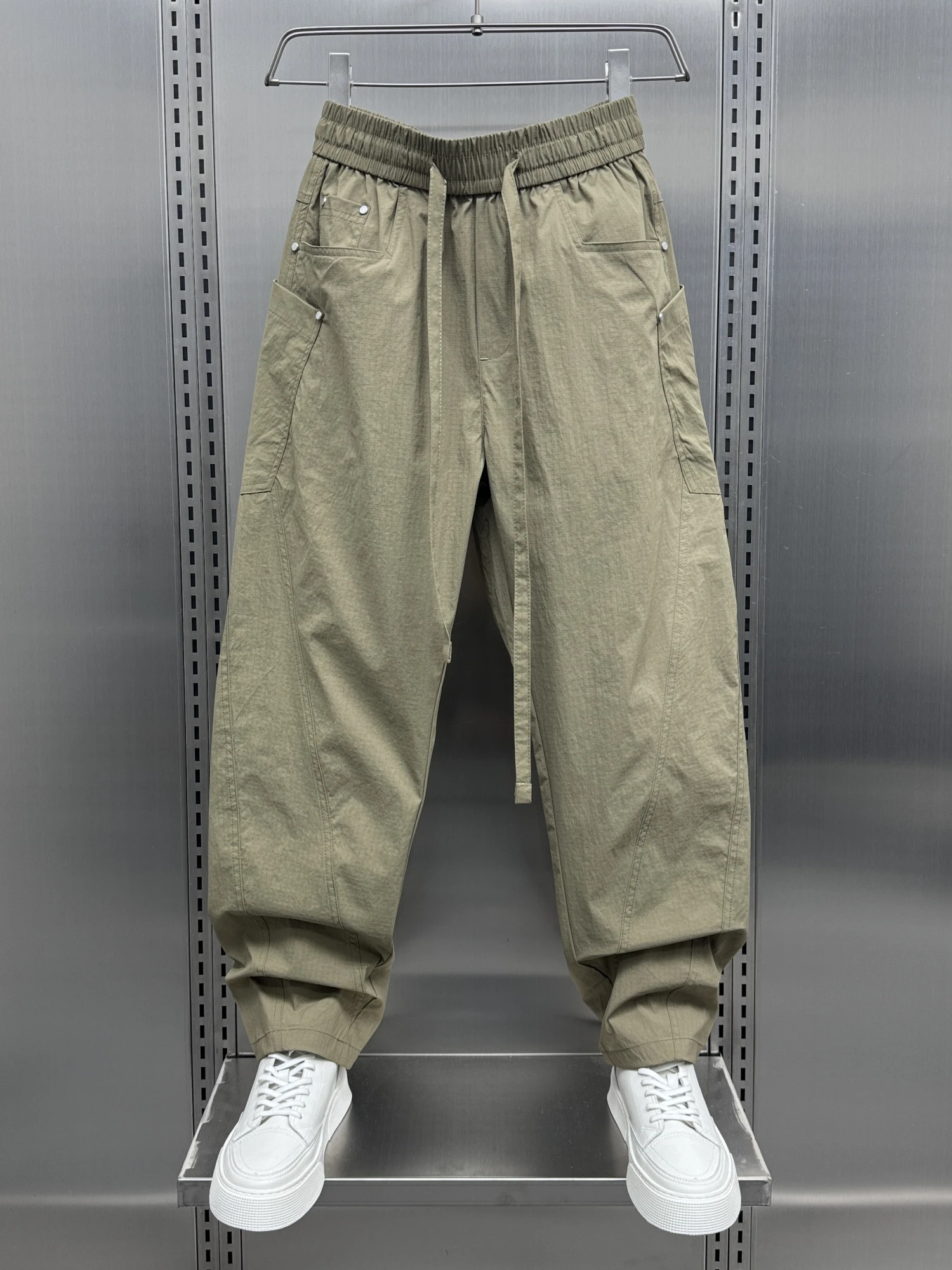 

Летние модные мужские повседневные брюки свободного кроя с широкими штанинами, рабочие брюки-карго в стиле пэчворк, универсальные, дышащие