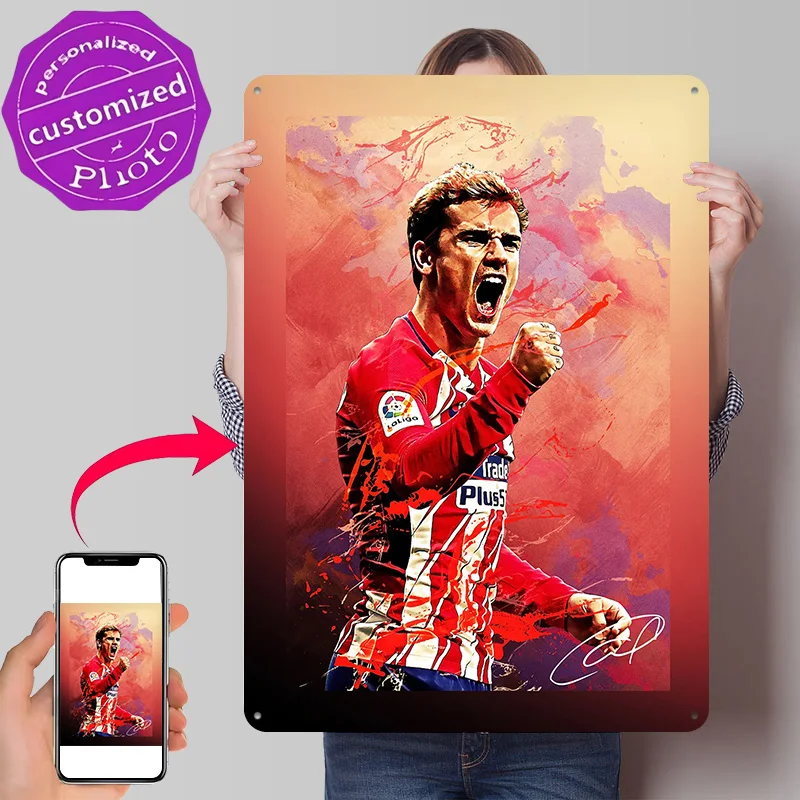Antoine Griezmann 3D Texture Printed Poster Custom Vintage Metal Tin Plate Sign for Wall Art Decoration Room Decor Luxury Home