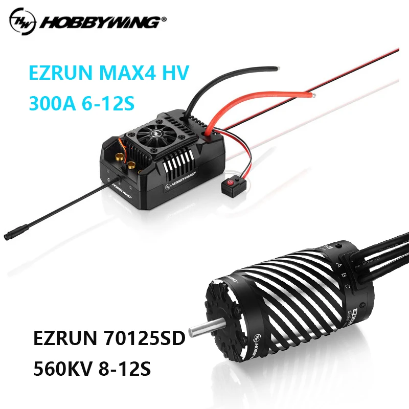 Hobbywing EZRUN MAX4 HV 300A 6-12S Brushless ESC 70125SD KV560 8-12S 4-Pole Brushless Sensored Motor Combo for 1/5 RC Trucks Car