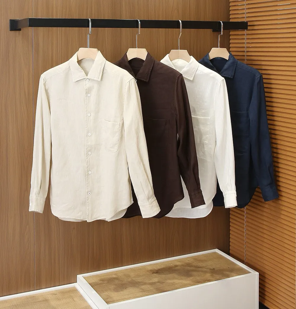 

Мужская льняная рубашка с длинным рукавом в стиле old money для весны и лета, повседневная деловая рубашка.