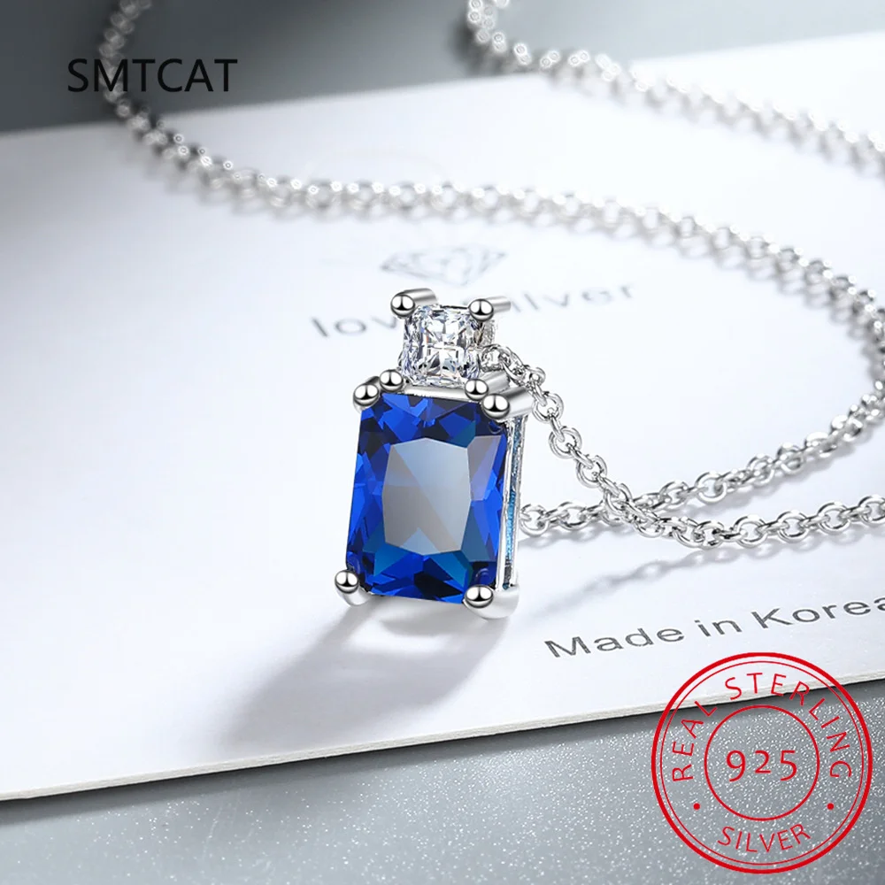 Emerald Cut Green Simulated Nano Emerald 925 Sterling Silver Square Pendant Necklace for Women Statement Gemstone Jewelry Choker