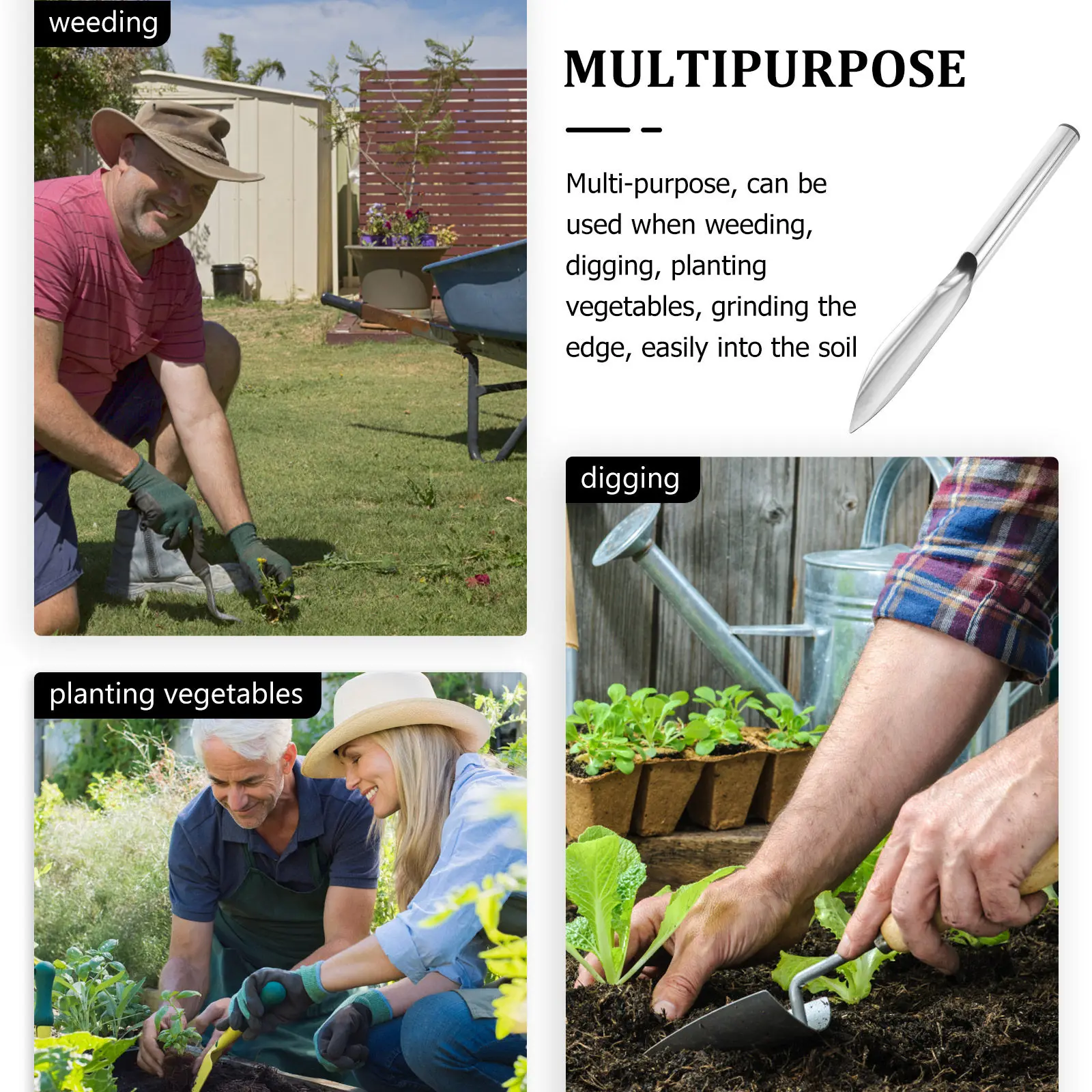 Stainless Steel Garden Trowel Hand Shovel for Planting Transplanting Weeding Soil Mixing Ergonomic Grip