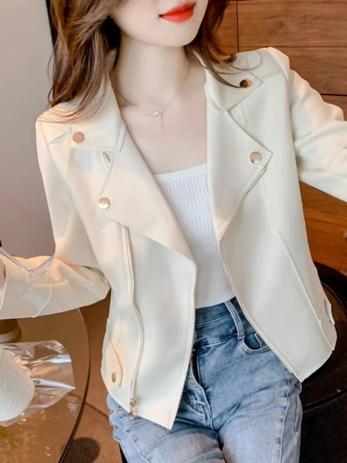 

Cool Suede Jaet Women's Spring Autumn 2026 New Small Size High-End ort Motorcycle Sle Top Polyester Fiber Long Sve