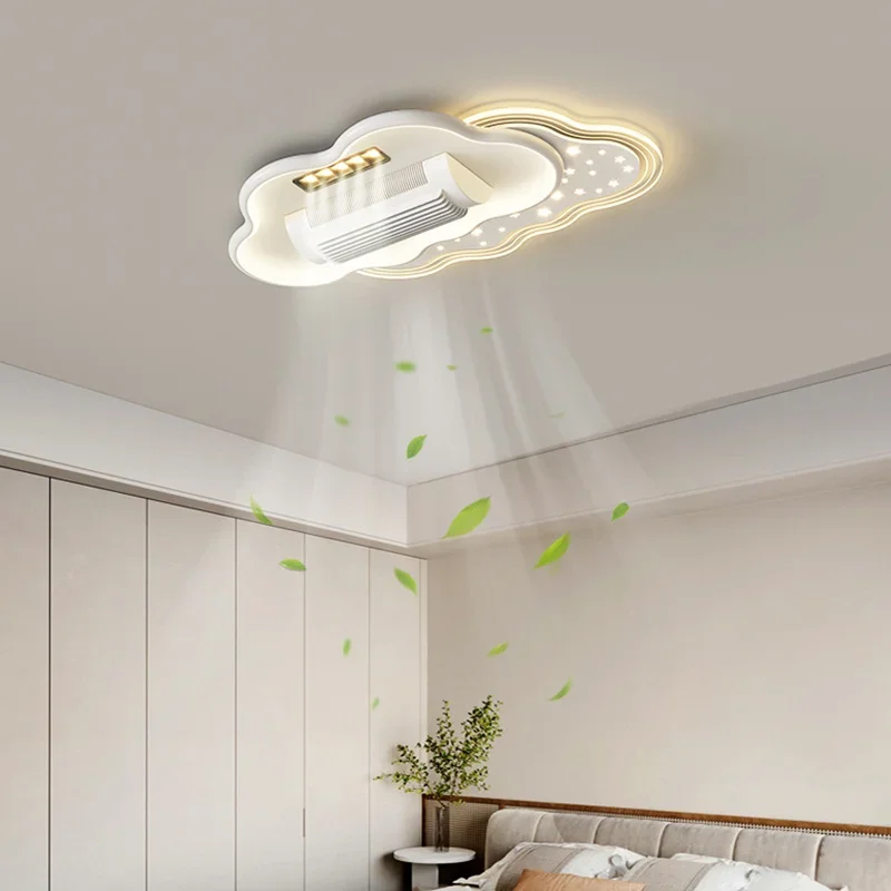 

Leaf free living room fan lamp bedroom dual-use lamp, modern, simple and atmospheric ceiling light with fan black and white 50cm
