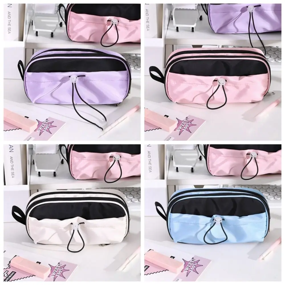 Large Capacity Aesthetic Pen Bag Classification Ins Style Drawstring Pencil Case Unique Strap Design Waterproof Storage Bag