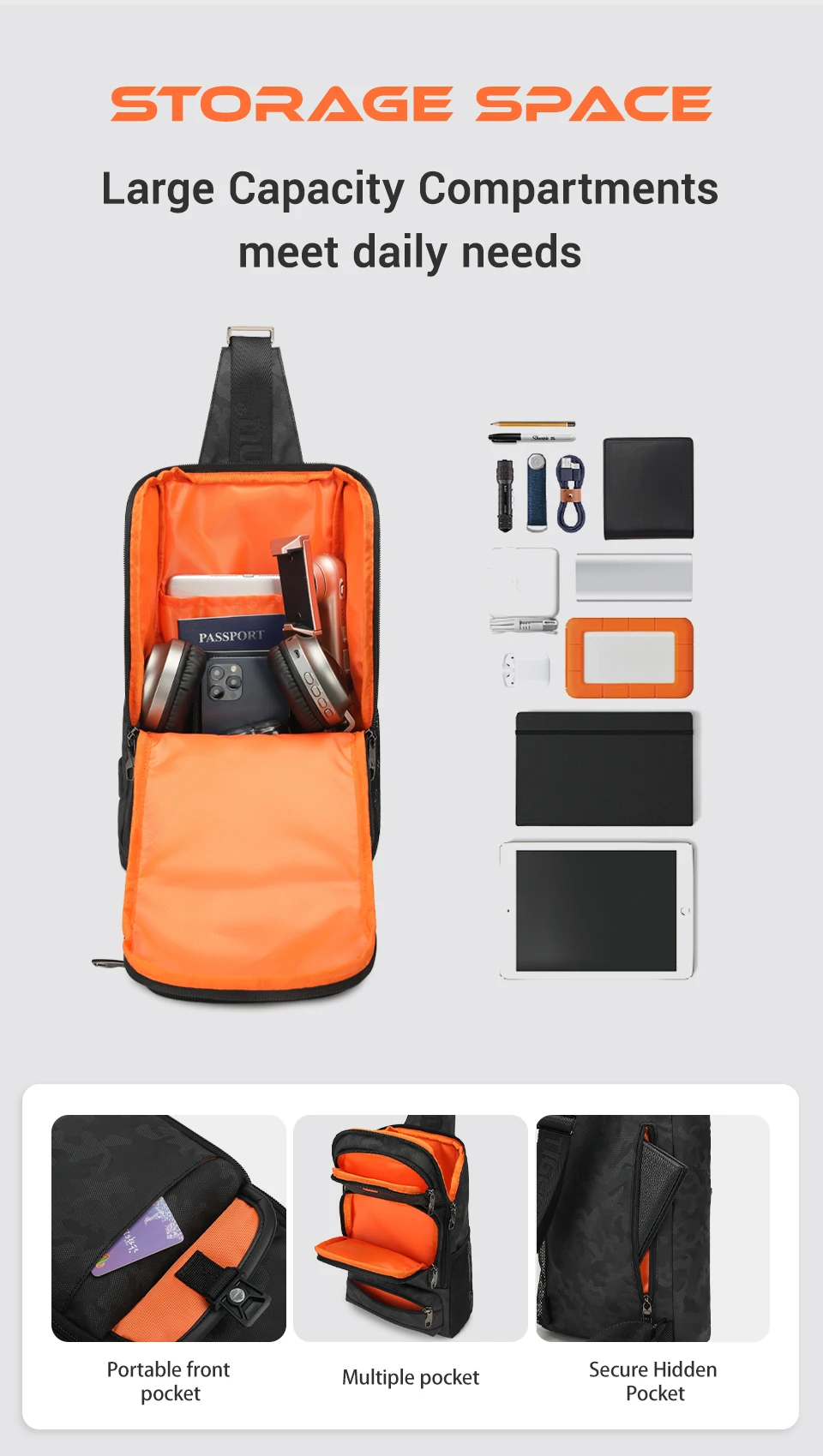 Tigernu Männer Mode Schulter Taschen Für Männer 9,7 11 zoll Ipad Tasche Brust Pack Männer Wasserdichte Große Kapazität Umhängetaschen mini Taschen – Detail 5