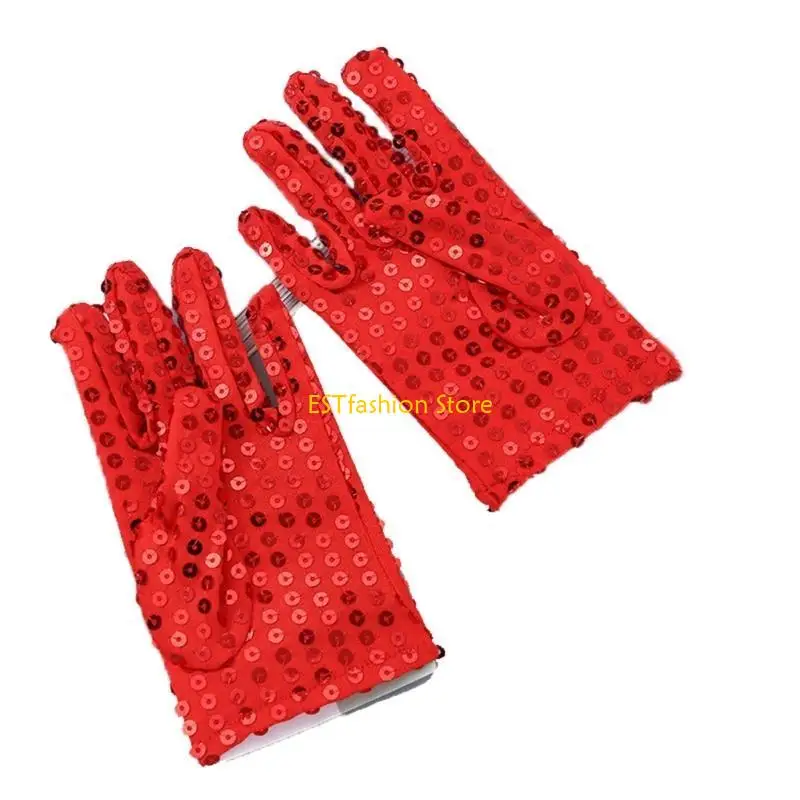 Y5GC Kids Shining Sequins Gloves Elastic Full Finger Gloves Christmas Party Supplies
