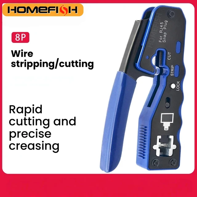 HOMEFISH 8P RJ45 Przecinak do kabli sieciowych, narzędzie do zaciskania, ściągacz izolacji/obcinak/zaciskarka - wszystko w jednym do kabli Ethernet