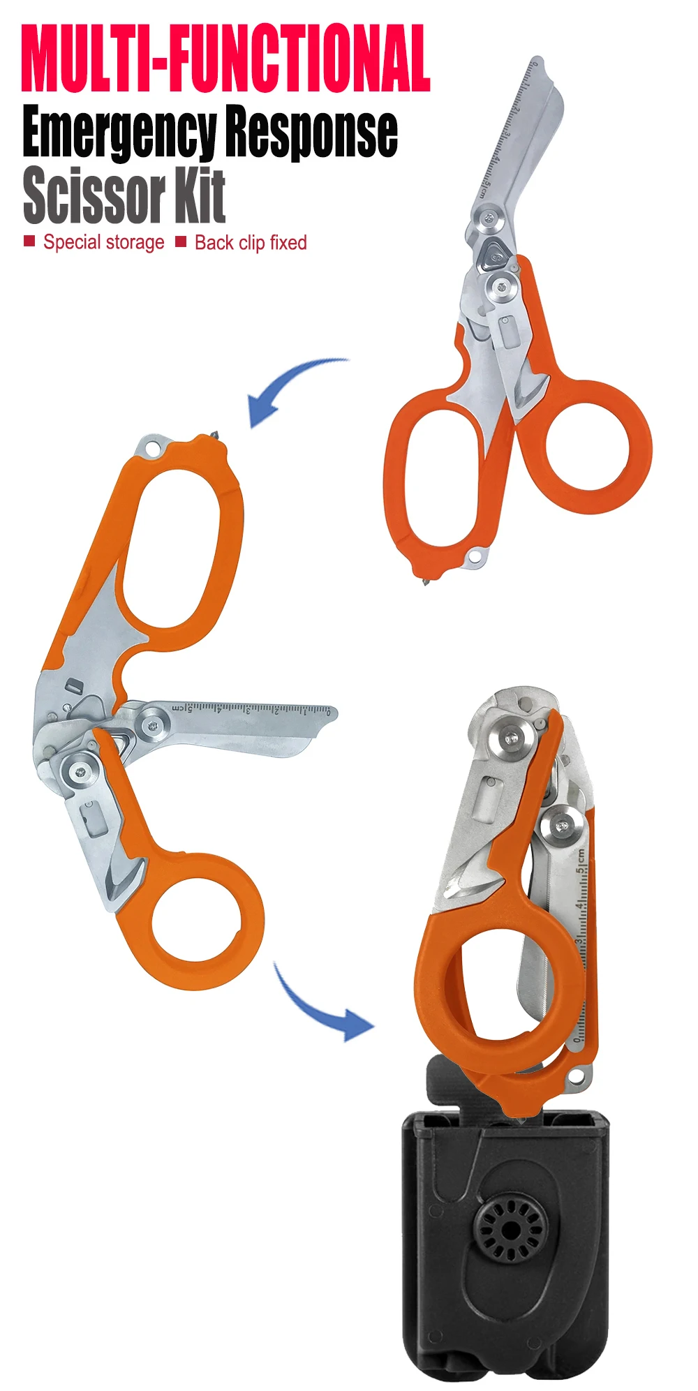 Raptor Notfallschere, multifunktionale Schere mit Gurtschneider und Glasbrecher mit kompatiblem Holster – Detail 8