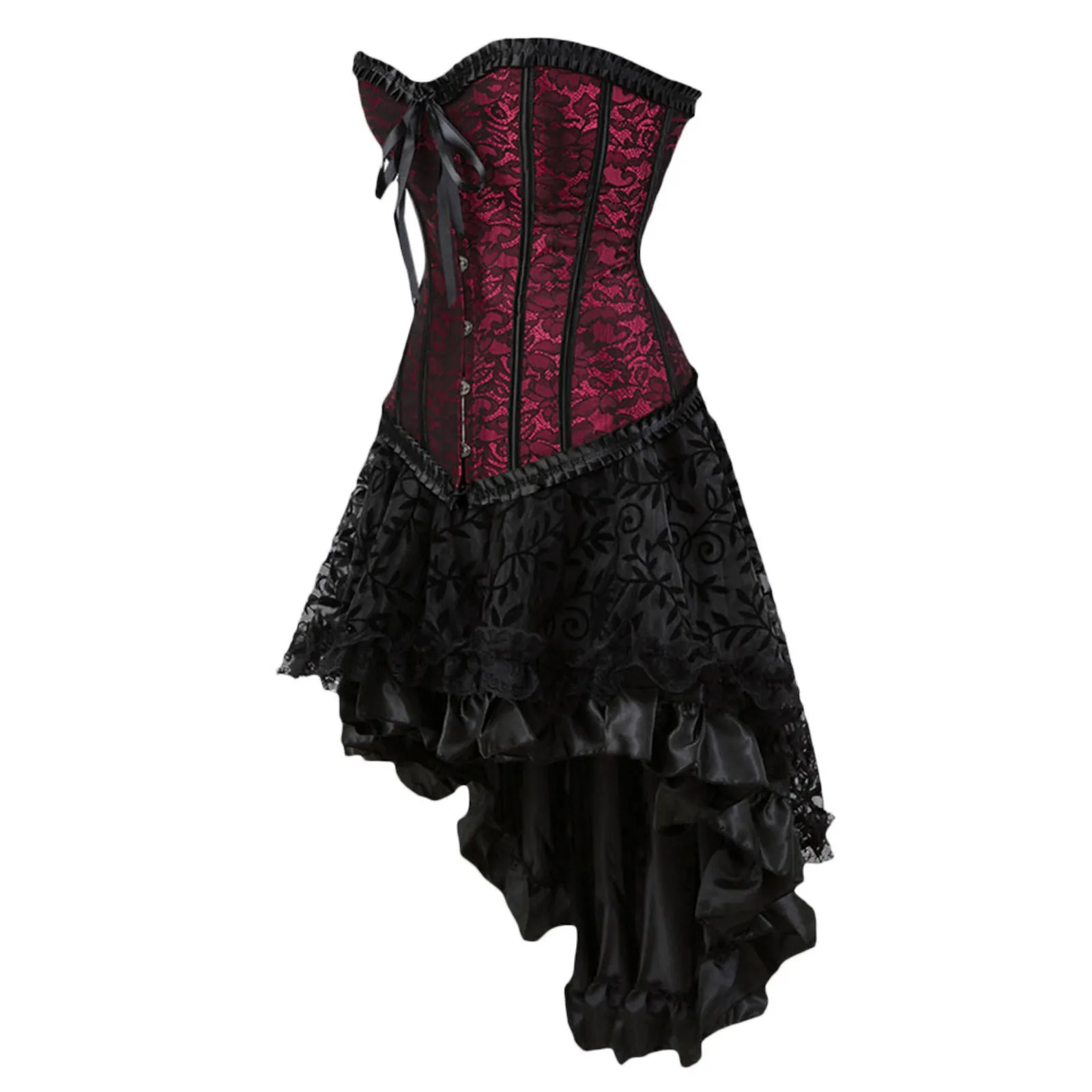 Flocking Leaf Lace Vantage Gothic Classic Dress Court Luxury Identity Irregular Dresses Casual Corset Elegant Dress Women