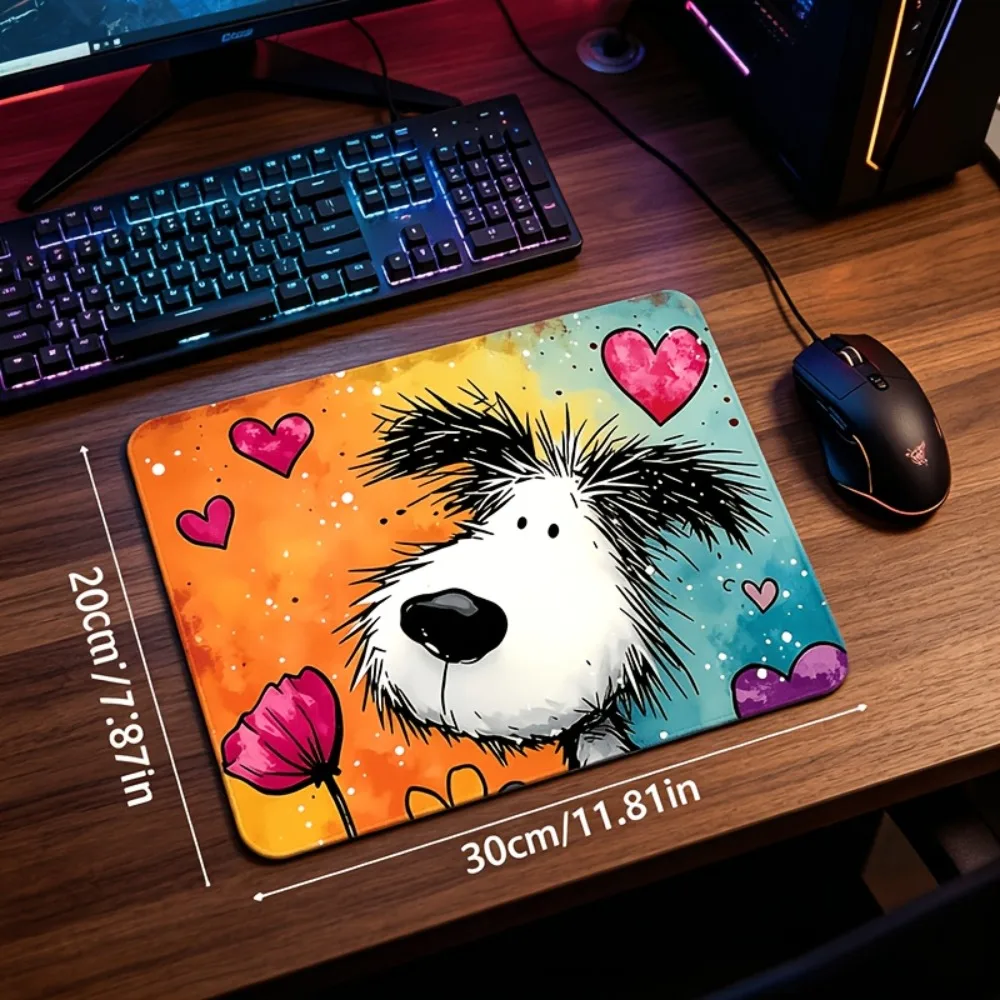 CIFBUY Small Gaming Mouse Pad Cartoon Dog Heart PC Keyboard Desk Mat Durable Non-Slip Rubber Base Home Office Laptop Computer De