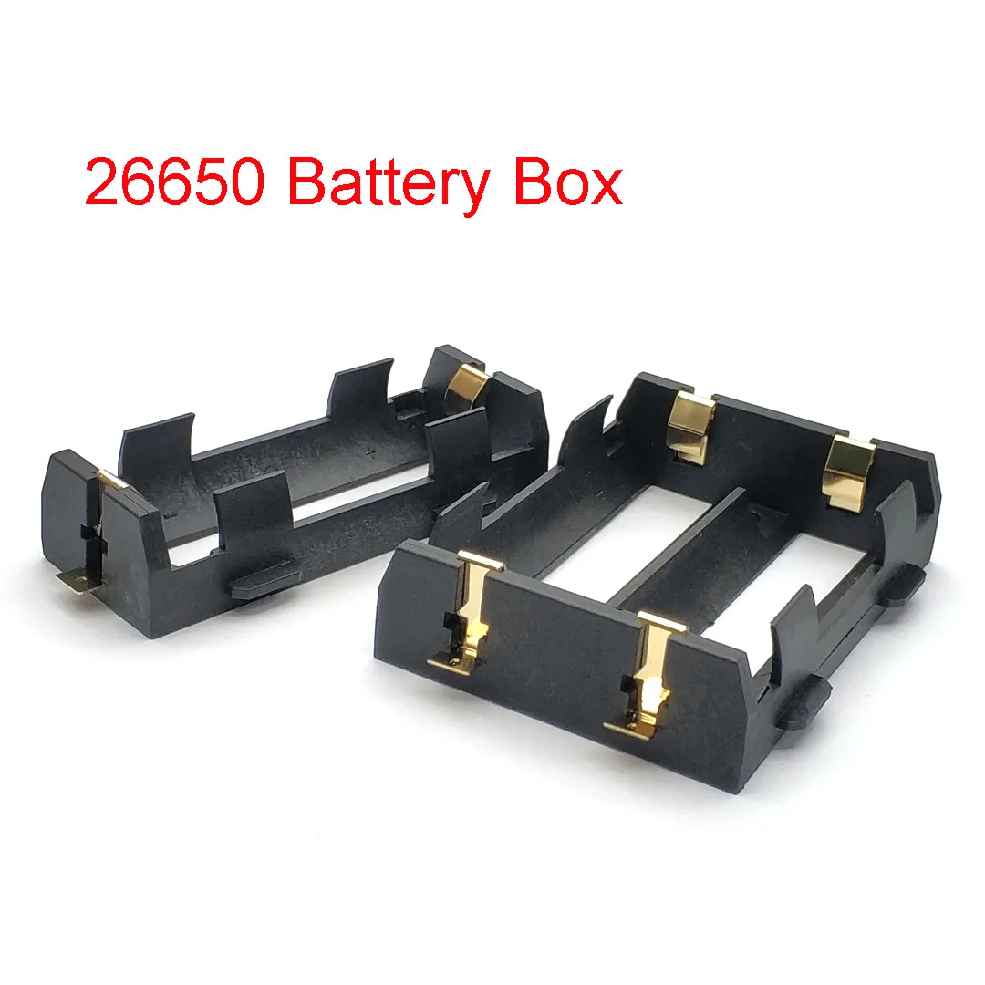 26650 Uchwyt baterii SMD do 26650 Czarny z brązowymi pinami Pozłacany do akumulatorów 26650 3,7 V Pudełko z uchwytem