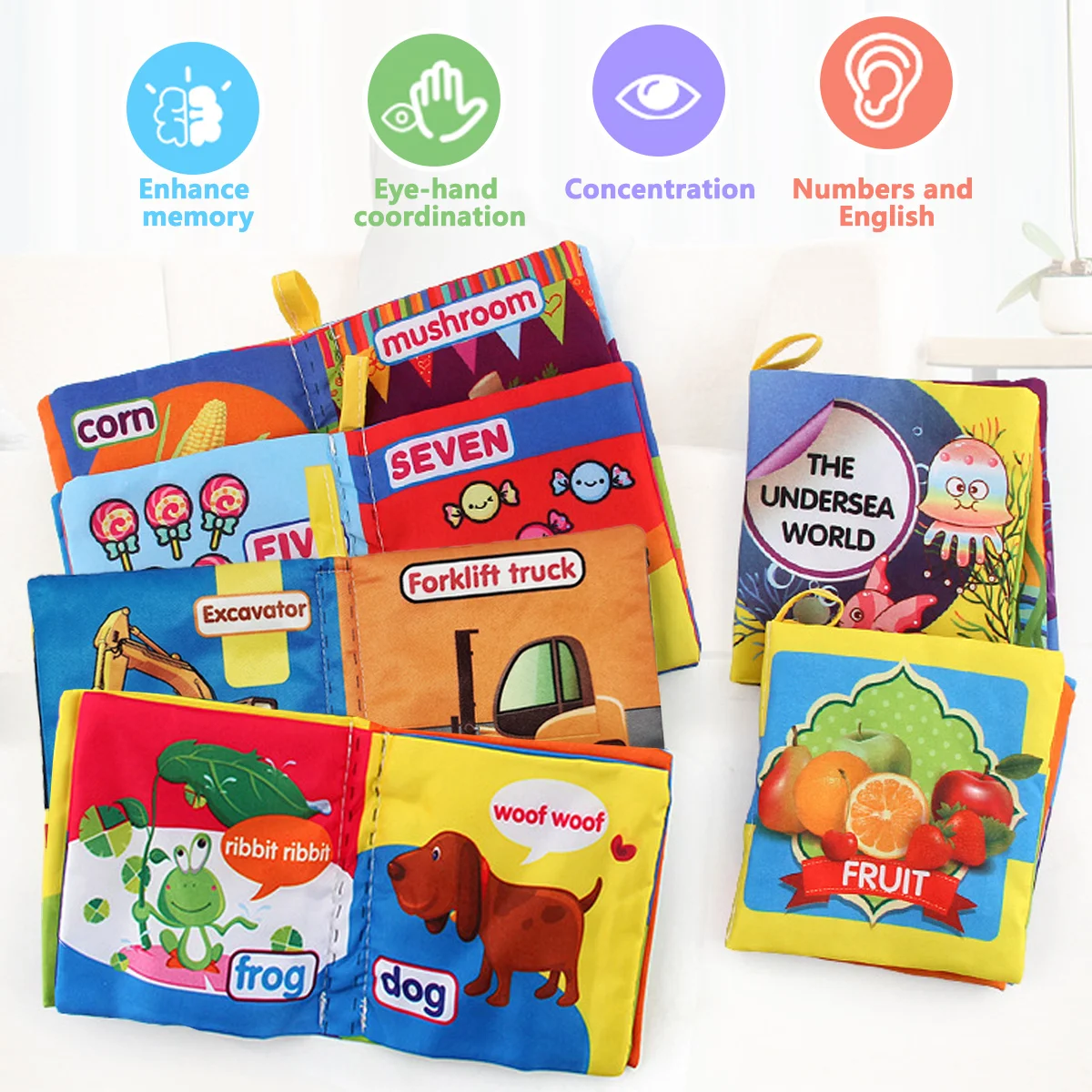 Livres en tissu multicolores pour bébé, apprendre les noms d'animaux, Fruits, légumes, transport, etc., jouets préscolaires pour bébé