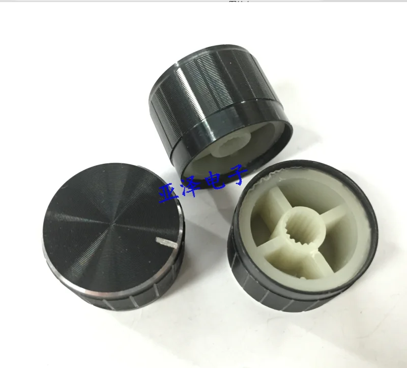 Black aluminum alloy knob 23 * 17MM potentiometer cap with bright tangent edge indicating 6MM serrated inner hole