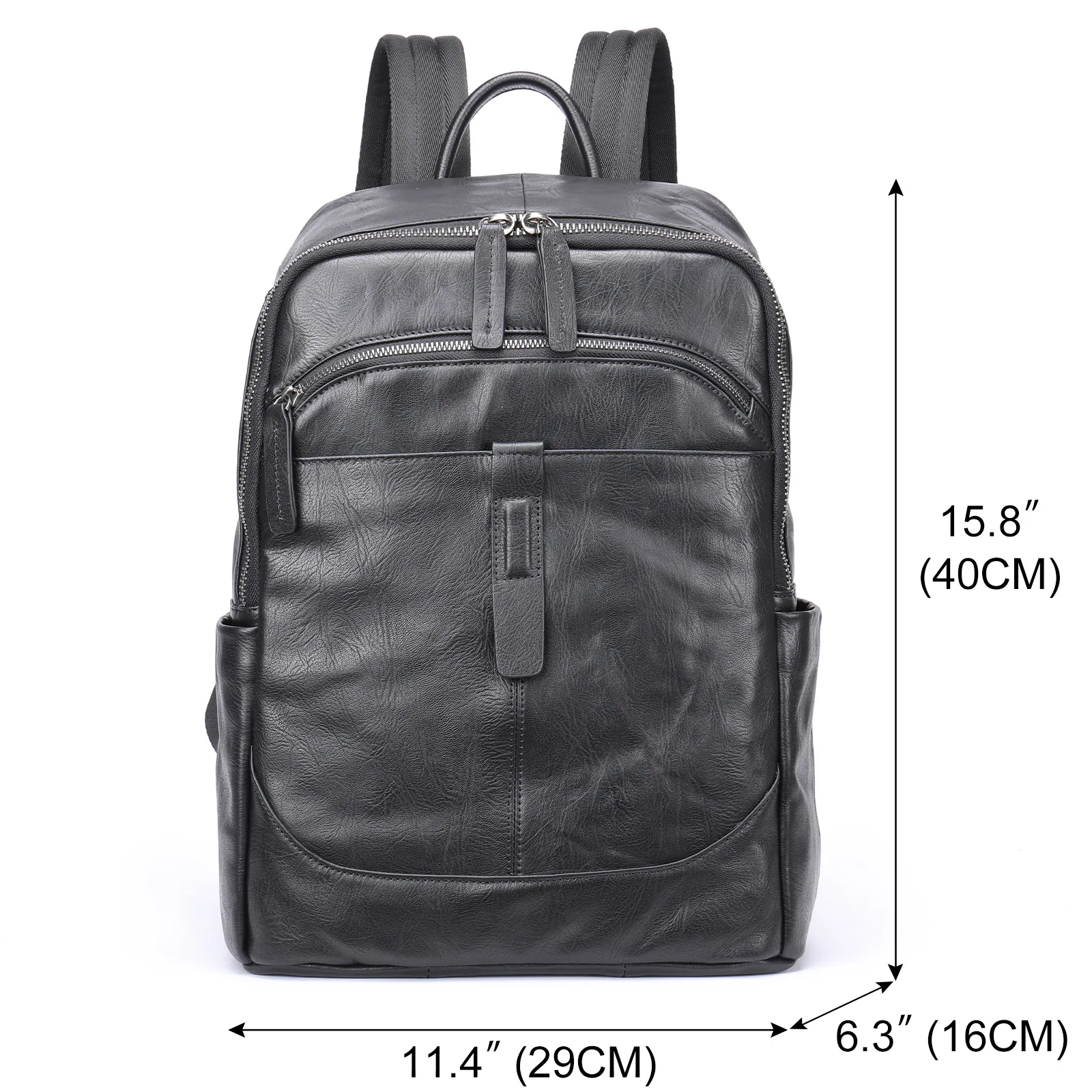 Black Leather Men Backpack Genuine Leather Travel Bag Casual Daypack Fashion Leather School Bags Large Laptop Bag Soft Skin 14\