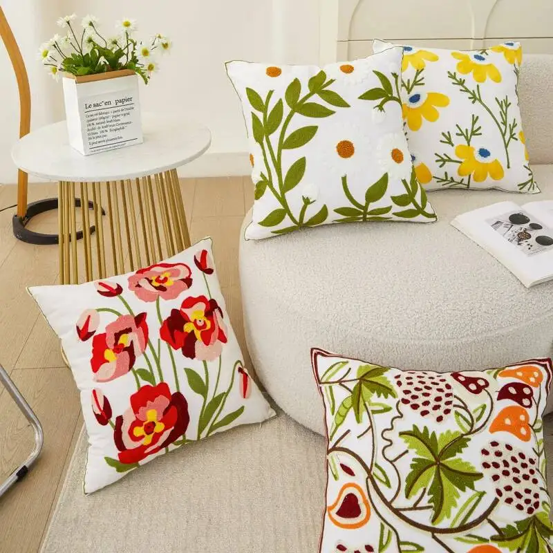 Gestickte florale dekorative Kissenbezüge mit Frühlings-Gänseblümchen-Motiv, Sommer-Pflanzen-Kissenhülle für Sofa, Bett, Stuhl, Heimdekoration – Detail 11