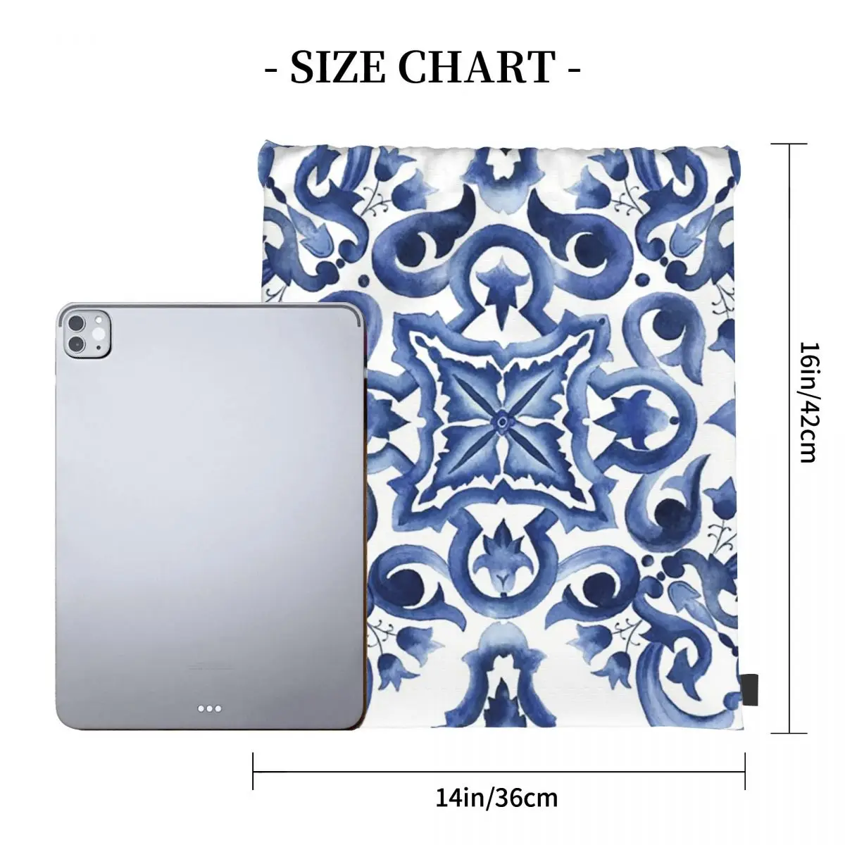 حقائب ظهر من بلاط صقلية البحر الأبيض المتوسط مزخرفة باللون الأزرق، حقائب ظهر عصرية محمولة برباط، حقيبة تخزين، حقائب كتب للسفر