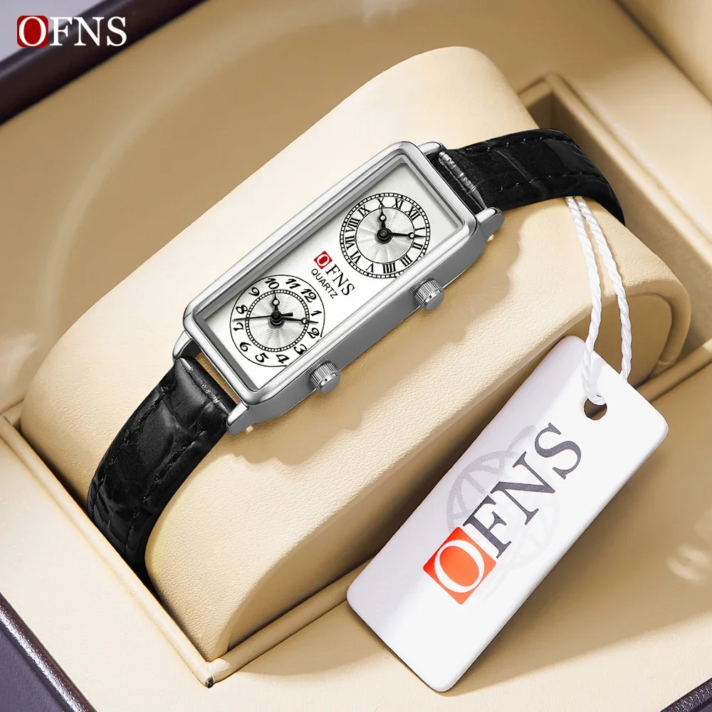 Ofns 1506 High-End Merk Dames Quartz Horloge, Niche Fashion Hot Selling Double Time Digital Roman Quartz Dameshorloge