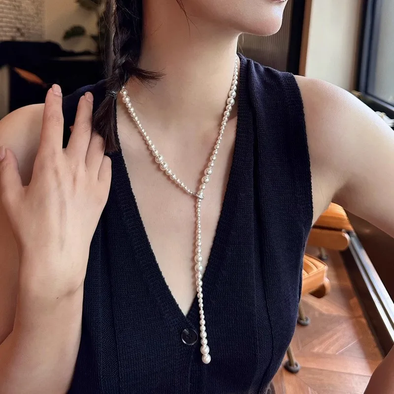 

Shijia Pearl GradientYLong Necklace Sweater Chain Light Luxury Elegant Internet Celebrity One Multi-Wear Imitation Pearl Necklac