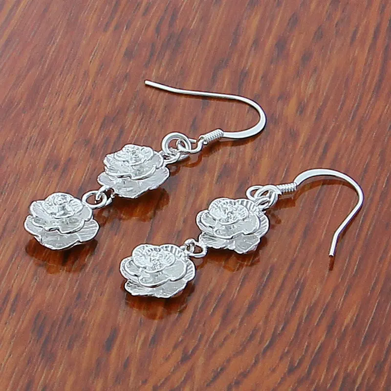 925 Sterling Silver Camellia Drop Earrings High Quality Elegant Jewelry Women Perfect Gifts    Accessories Birthdays Weddings Pa