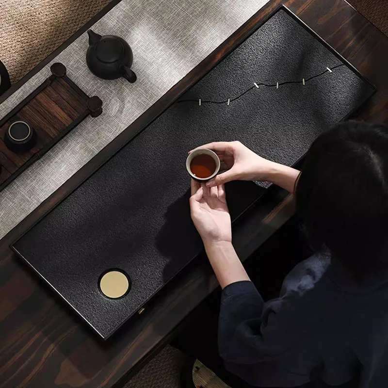 Black Rectangle Tea Tray Drainage Ceremony Stone Table Decorative Coasters Valet Tea Tray Office Pot Bandejas Home Products