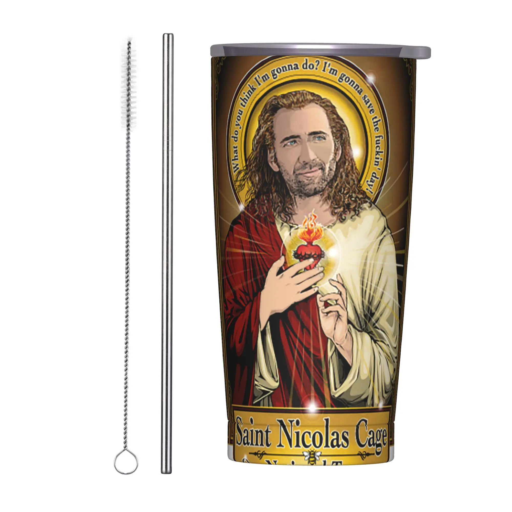 Saint Nicolas Cage National Treasure Insulated Tumbler with Straws Lid  Stainless Steel Coffee Mugs Hot Cold Drinks Cup, 20oz