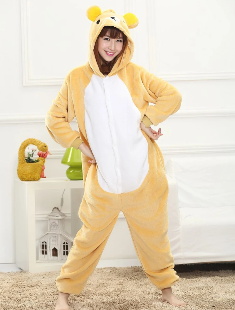 Pijama de oso Kigurumi para mujer, ropa de dormir de franela, de Anime, de dibujos animados, de invierno