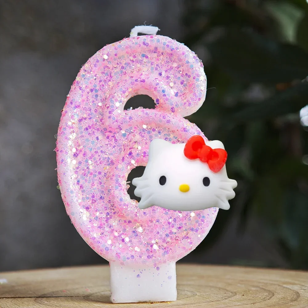 Niedliche Hello Kitty Glitzernde Farbverlauf-Zahlenkerze Kuchendekoration Süßes Thema Kindergeburtstags-Party-Zubehör Mädchen-Baby-Shower-Dekorationen – Detail 20