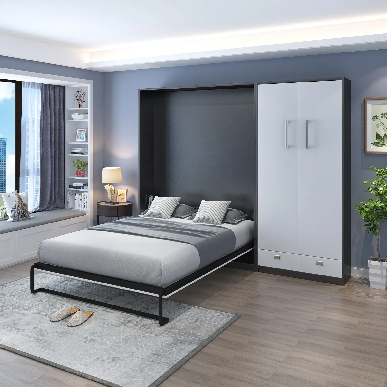 

2026Modern space saving furniture full size hidden foldable murphy beds wall beds with wardrobes