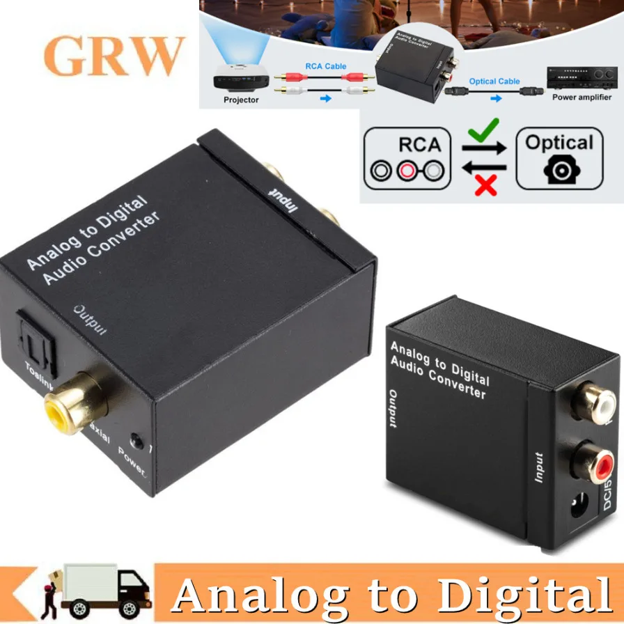 ADC التناظرية إلى محول الصوت الرقمي RCA إلى محول الصوت البصري Toslink التناظرية الرقمية الألياف Toslink محول الصوت المحوري