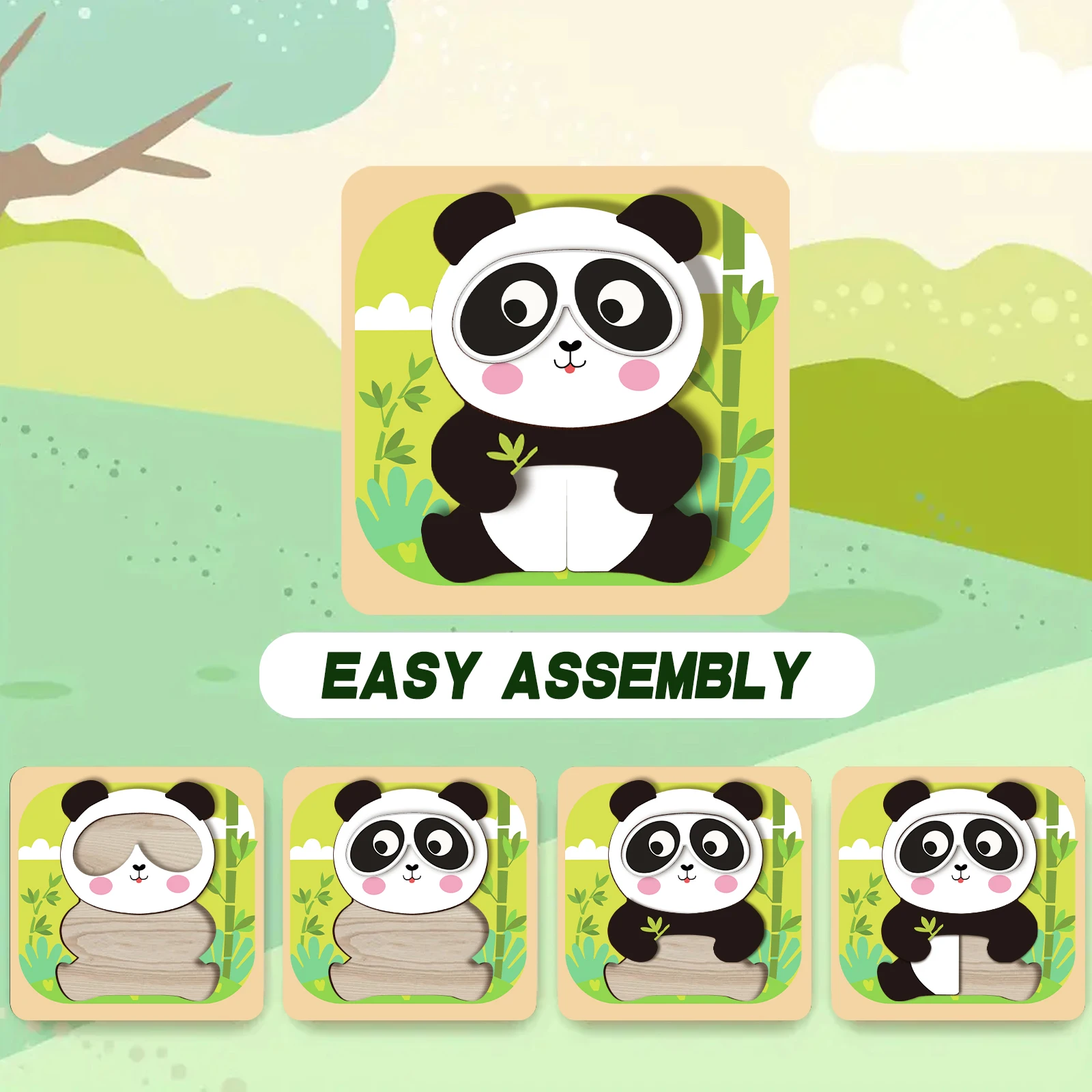 Giocattoli puzzle educativi per bambini: puzzle in legno della serie di animali carini per lo sviluppo di abilità motorie e la cognizione
