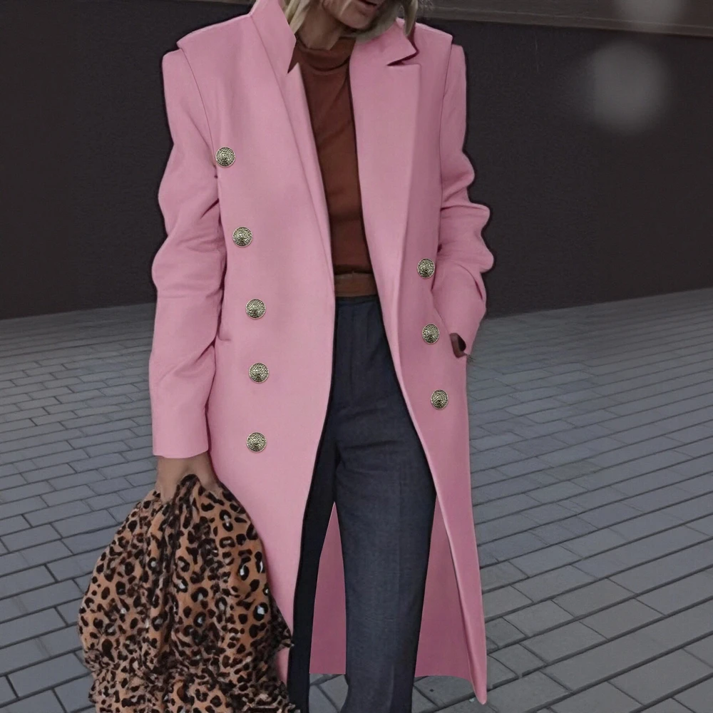 

Женское повседневное пальто на пуговицах с длинными рукавами и открытой передней частью, свободная посадка ниже колена, повседневная одежда, всесезонный простой стиль