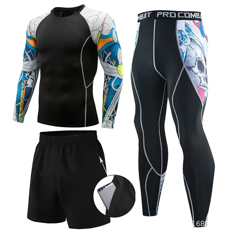 Men's Muay Thai Men MMA Kickboxing Sport Suit BJJ Rashguard T Shirts Rash Guard Fitness Tracksuit Boxing Jersey Running Set 6036