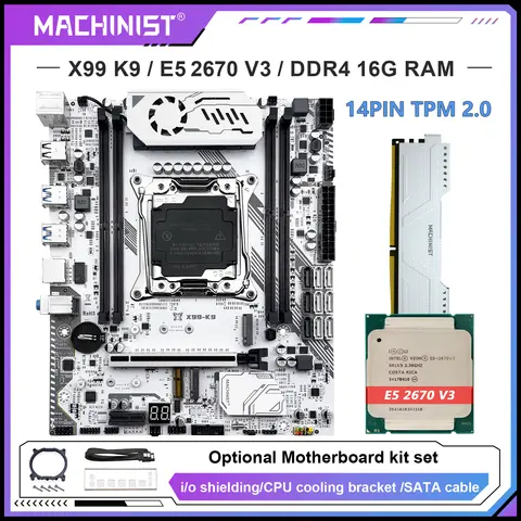 MACHINIST X99 K9 Motherboard Optional LGA 2011-3 Xeon E5 2670 V3 Processor CPU And 16GB DDR4 ECC RAM Kit with TPM2.0 Interface