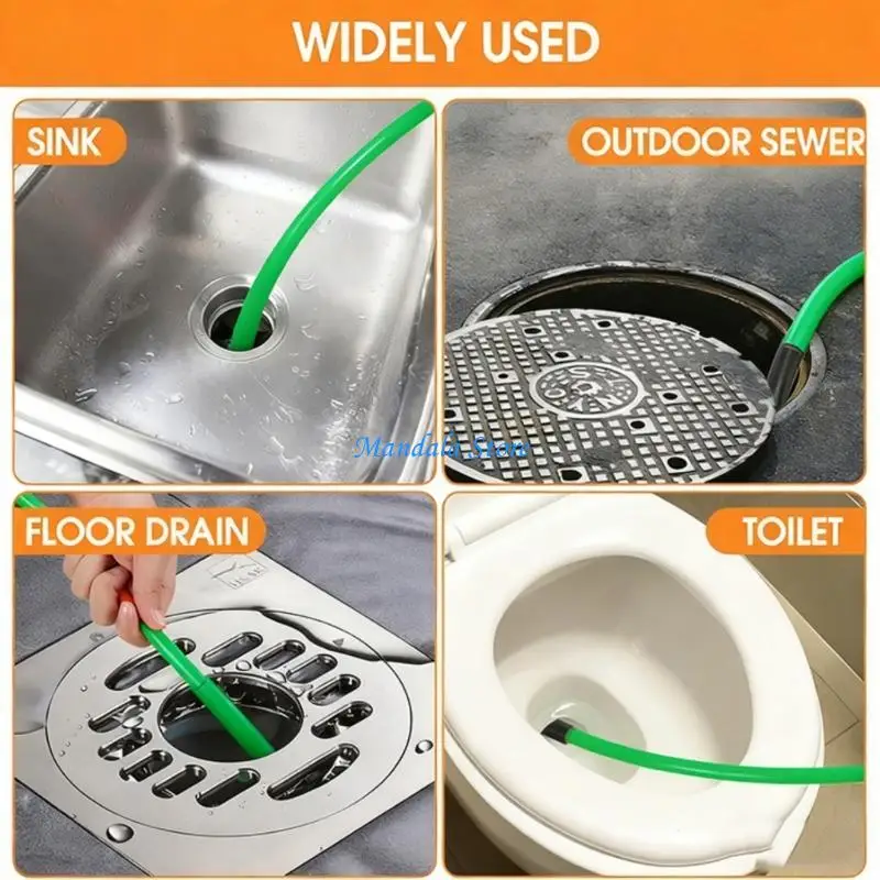 U2JC 50FT Sewer Jetter Flexible Drain Hose for Accessing Narrow Pipe in Basements Kitchens Bathrooms