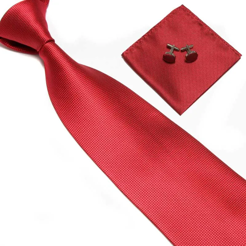 NeckTie  Pocket Squares Bow tie Mens Cufflinks Hanky Handkerchief 3Pcs Set Tie Plaid Clothing Accessories MW640