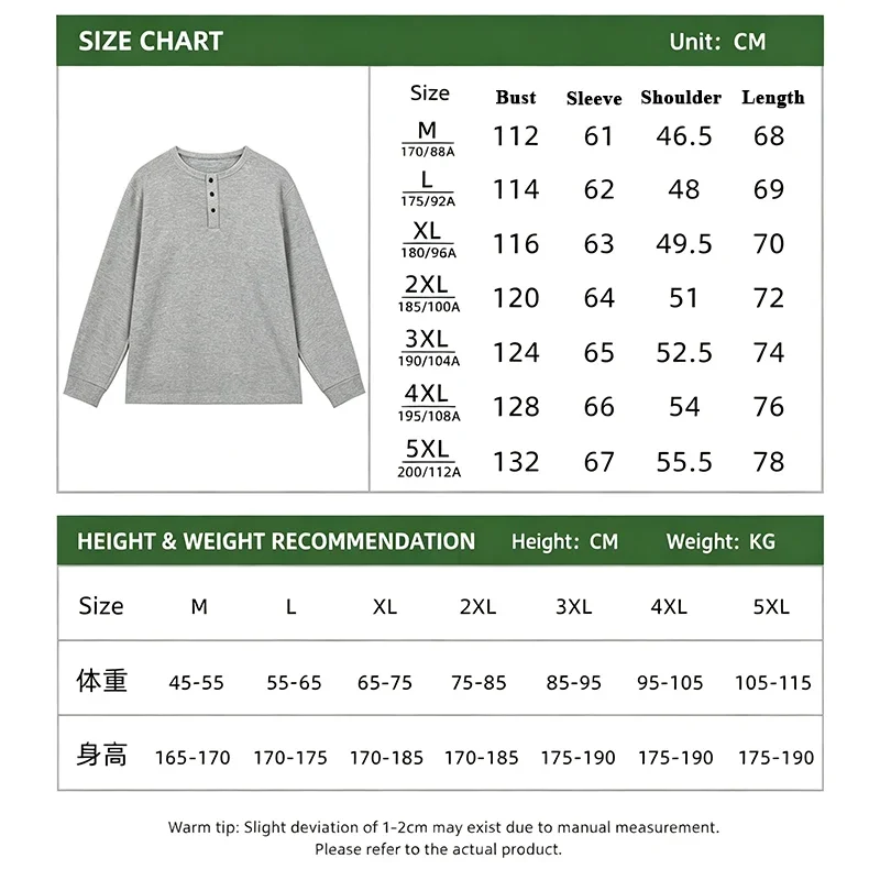 Men's Waffle Knit Henley Long Sleeve T‑Shirt 3‑Button Placket Casual Loose Fit Crew Neck Daily Top Shirts image 5