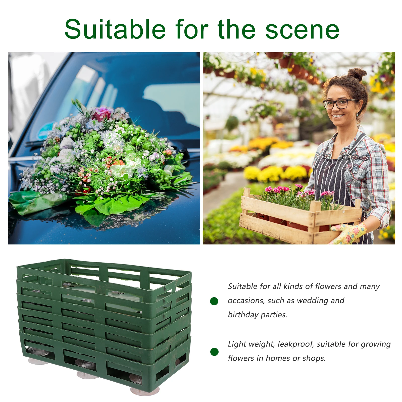 

6Pcs Rectangular Suction Cup Flower Mud Tray for Wedding Car Decor Premium Leakproof Floral Foam Disc Lightweight Easy Install