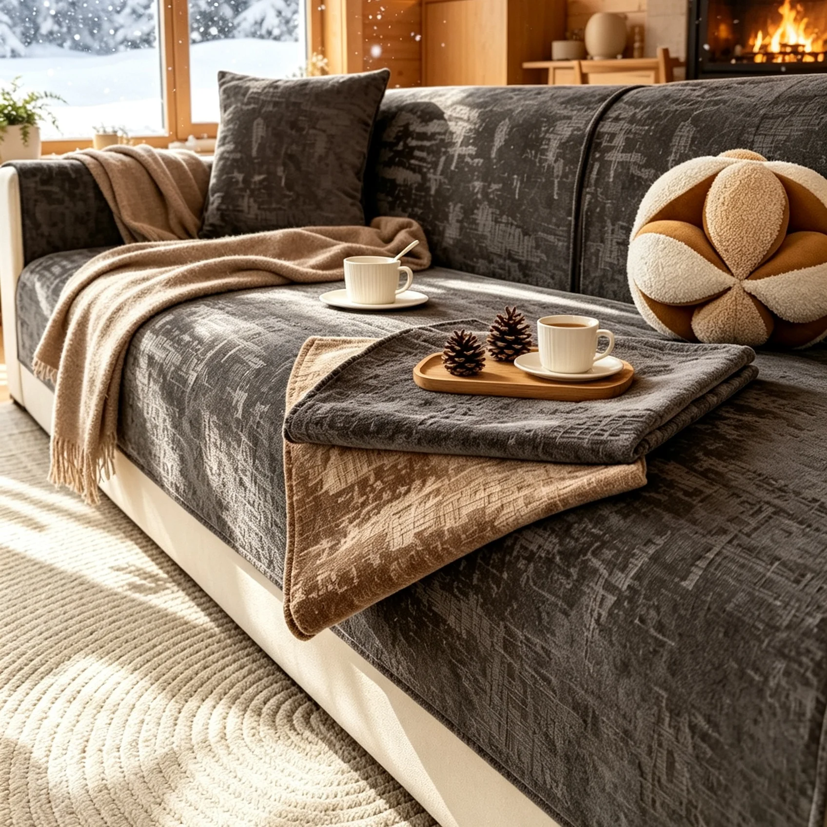 1pc Solid Soft Texture Velvet Non-slip Sofa Cover, Pet Friendly & Cozy Couch Seat Cover, Machine Washable Furniture Protector