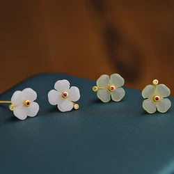 Fashion Imitation Jade Lucky Four-Leaf Clover Stud Earrings For Women Girls Delicate Retro Design Earrings Party Jewelry Gift